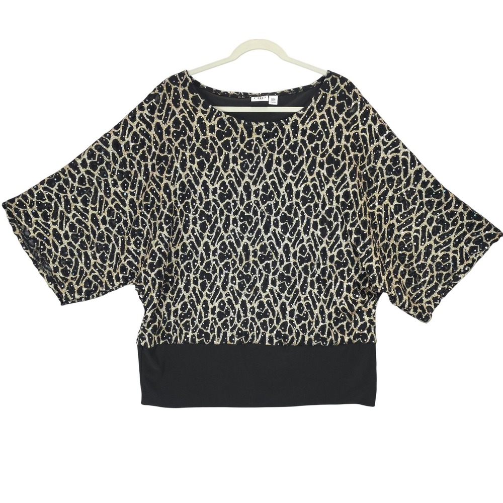Cato Black Gold Sequin Dolman Sleeve Top Women 18/20W Lined Festive Evening